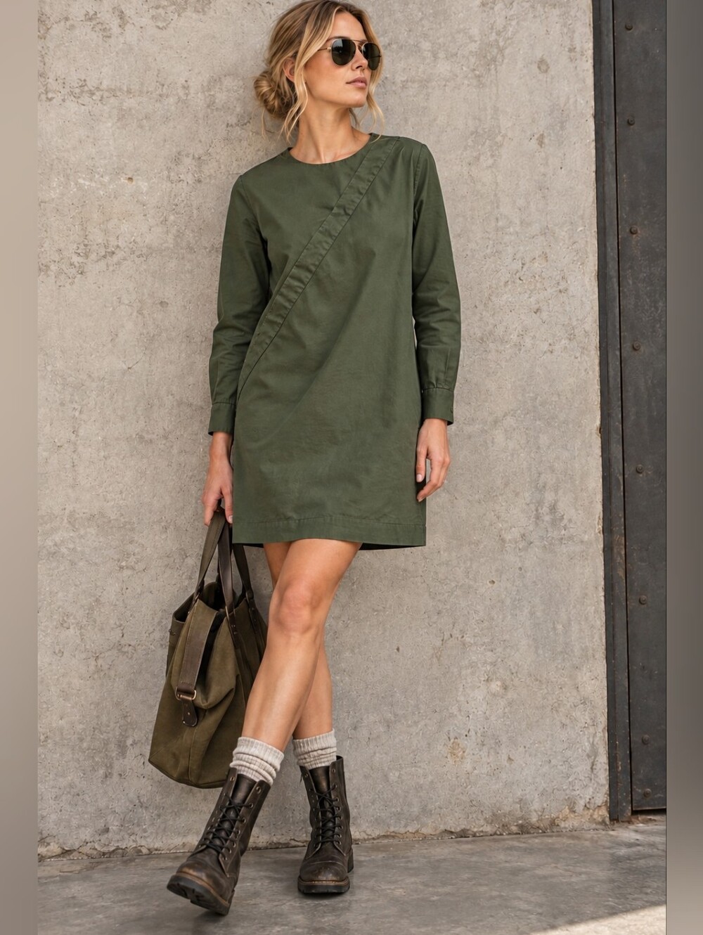 KATE SPADE SATURDAY OLIVE GREEN COTTON SHIFT TUNIC DRESS XS